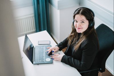 woman with headphones