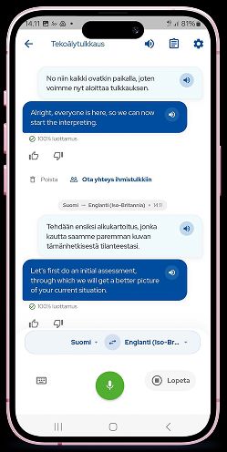 Tekoälytulkkaus Youpret-sovelluksessa